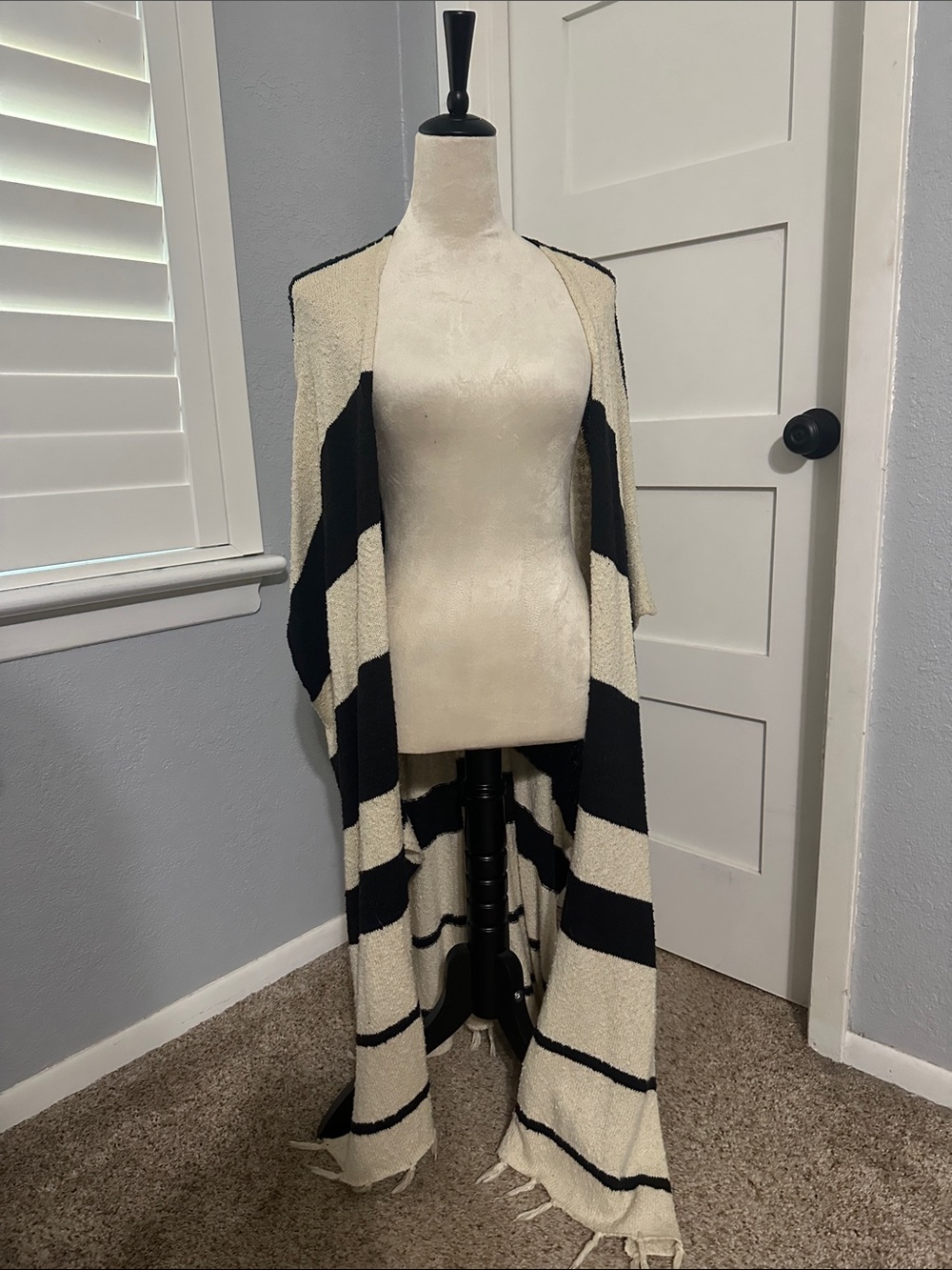 By Together Black and Cream Knit Wrap with Fringe